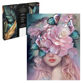 Картина по номерам с поталью НЕЖНЫЙ ЦВЕТОК (40х50 см, 21 цвет, с акриловыми красками и кистями, поталь: розовая, картонная коробка) купить