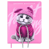 Дневник школьный КОТИК В ХУДИ (кожзам: А5+; твёрдый переплёт с поролоном) купить