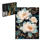 Картина по номерам с поталью ЗОЛОТЫЕ ЛОТОСЫ (30х40 см, 18 цветов, с акриловыми красками и кистями, черный холст, поталь: медная, картонная коробка) купить