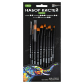 Набор художественных кистей СЛОН (нейлон, 10 шт., лайнер №1, 2; плоские №3, 6, 9; скошенные №5, 8; круглая №7, овальные № 4, 10, ручка - дерево) купить