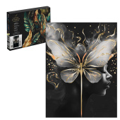 Картина по номерам с поталью ДЕВУШКА С БАБОЧКОЙ (30х40 см, 13 цветов, с акриловыми красками и кистями, черный холст, поталь: шампань, коробка) купить